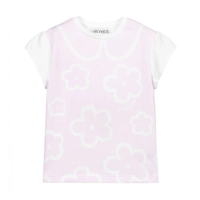 Simonetta Kids' Girls Pink & White Cotton T-shirt