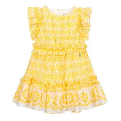 Simonetta Kids' Girls Yellow Floral Cotton Dress