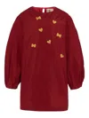 Simonetta Heart-bow Balloon-sleeves Dress In Brown