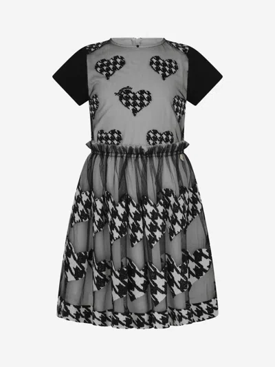 Simonetta Kids' Houndstooth Heart-patch Skater Dress In Black