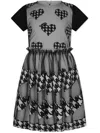 Simonetta Houndstooth Heart-patch Skater Dress In Black