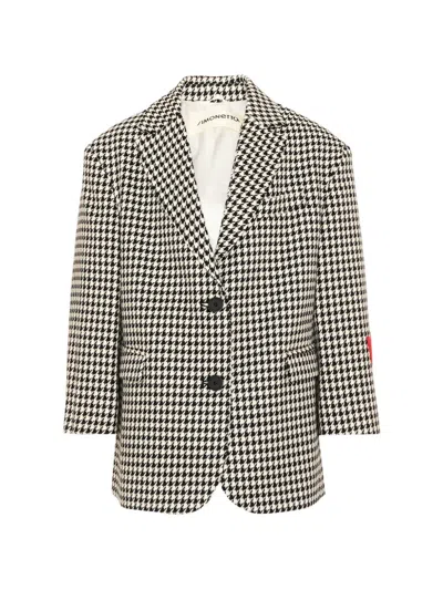Simonetta Kids' Houndstooth Heart-patch Jacket In Multi