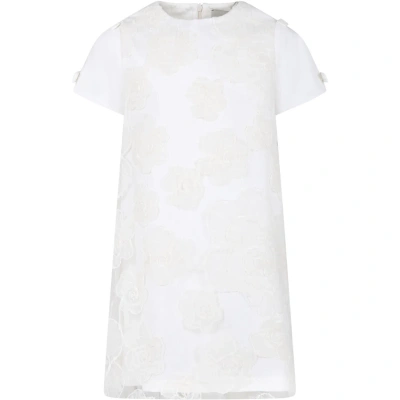 Simonetta Kids' Ivory Dress For Girl With Flowers