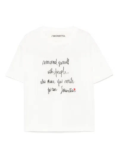 Simonetta T-shirt Mit Logo-stickerei In Weiss