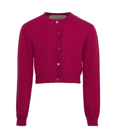 Simonetta Long-sleeved Knitted Cardigan In Red