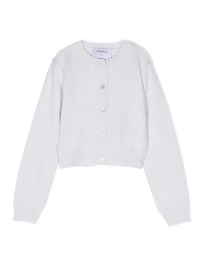 Simonetta Kids' Metallic Wool-blend Cardigan In Silver