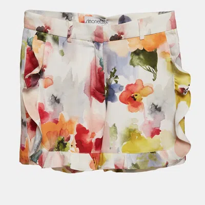Simonetta Multicolor Floral Print Crepe Ruffled Shorts