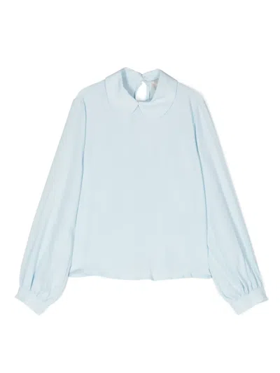 Simonetta Kids' Peter Pan-collar Long-sleeve Top In Blue