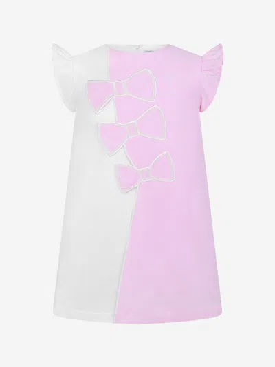 Simonetta Babies' Pink & Cotton Bow Dress 2 Yrs White