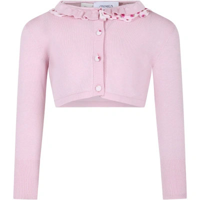 Simonetta Kids' Pink Cardigan For Girl With Flowers Print