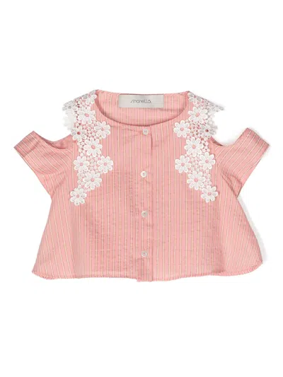 Simonetta Kids' Pink Lamé Striped Shirt With Lace