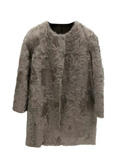 Simonetta Ravizza Collarless Midi Faux-fur Coat In Gray