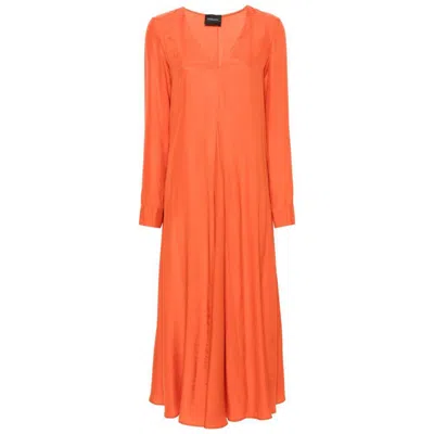 Simonetta Ravizza Long-sleeved Silk Dress In Orange
