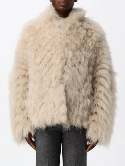 Simonetta Ravizza Falk V-neck Short Jacket In Goat Fur In Biscuit