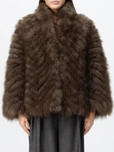 Simonetta Ravizza Falk V-neck Short Jacket In Goat Fur In Brown