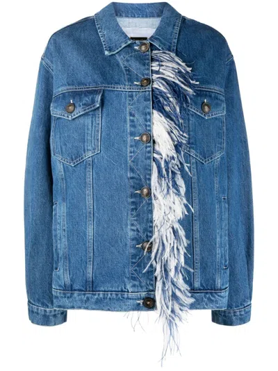 Simonetta Ravizza Feather-detailing Denim Jacket In Blue