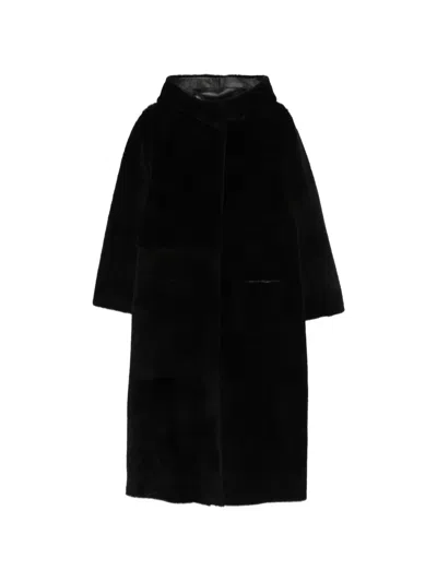 Simonetta Ravizza Nice Hooded Shearling Coat In Black