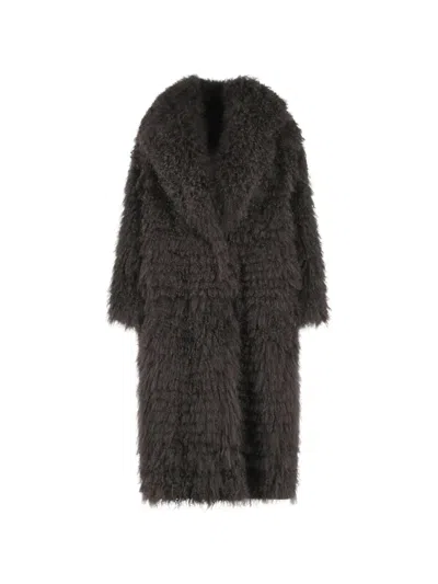 Simonetta Ravizza Lapel Coat Made Of Mongolian Fur In Brown