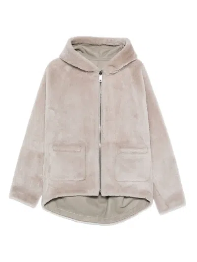 Simonetta Ravizza Shearling Hooded Jacket In Neutral