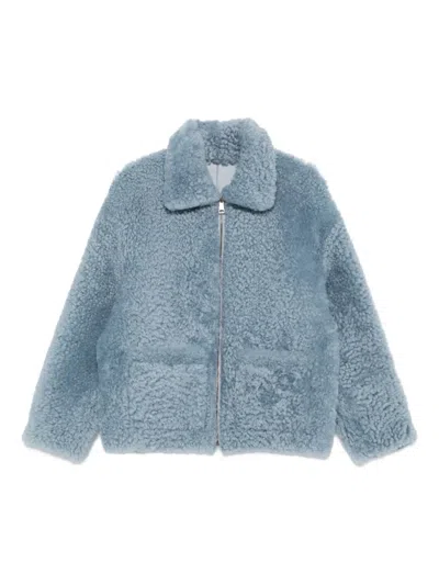 Simonetta Ravizza Zip-front Shearling Jacket In Blue