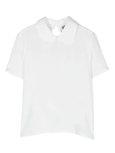 Simonetta Kids' Rounded-collar Silk-blend Shirt In White