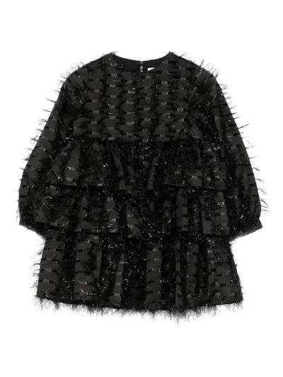 Simonetta Kids' Ruffle-hem Glitter-details Dress In Black