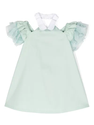Simonetta Kids' Ruffle-trim Cut-out Dress In Verde