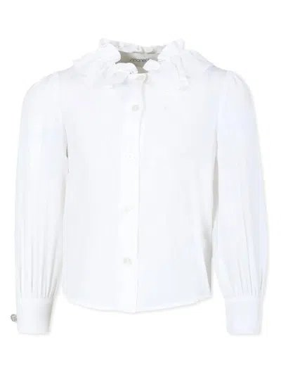 Simonetta Kids' Ruffled Collar Blouse In 白色