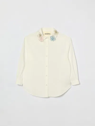 Simonetta Kids' シャツ  ボーイ カラー アイボリー In Neutral
