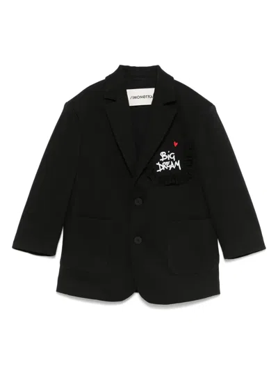 Simonetta Kids' Slogan-embroidered Blazer In Black