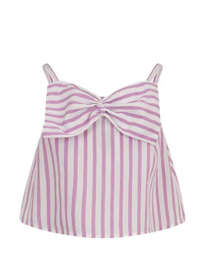 Simonetta Kids' Striped Bow Top In Pink