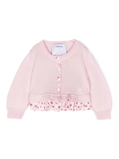 Simonetta Kids' Pink Cardigan For Baby Girl With Flowers Print