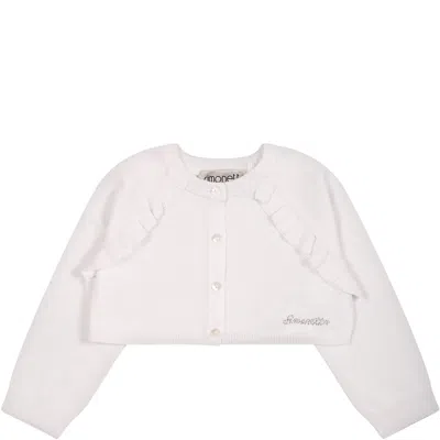 Simonetta White Cardigan For Baby Girl With Logo In Ivory