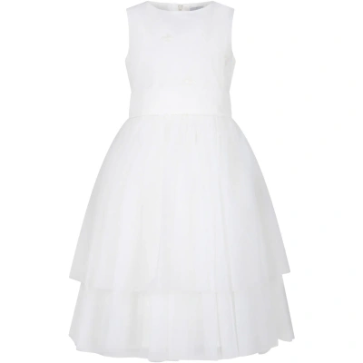 Simonetta Kids' White Dress For Girl With Sequins