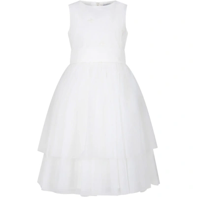 Simonetta Kids' White Dress For Girl With Sequins In Ivory