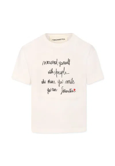 Simonetta Kids' White T-shirt For Girl With Slogan