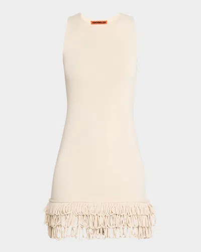 Simonmiller Albers Sleeveless Knit Looped-fringe Mini Dress In Ecru