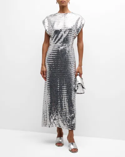 Simonmiller Argan Sequined Short-sleeve Midi Dress In Satellite Silver