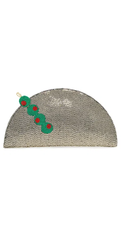 Simonmiller Beaded Lune Clutch Silver/olive Motif