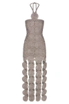 Simonmiller Beep Beep Lurex Crochet Cutout Halter Maxi Dress In Satellite Silver