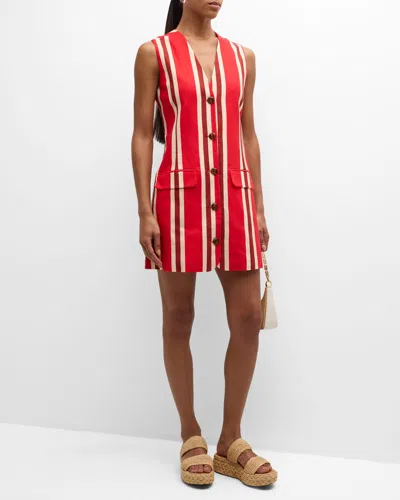 Simonmiller Carob Striped Linen Cotton Sleeveless Mini Dress In Moroccan Spice Stripe