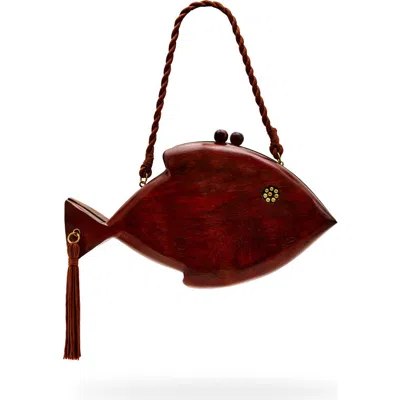 Simonmiller Carved Wood Fish Clutch In Brown