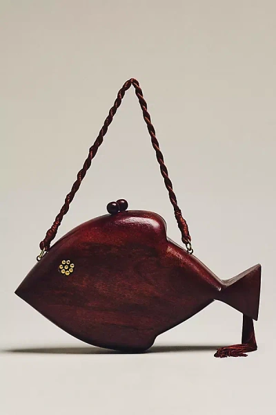 Simonmiller Carved Wooden Fish Clutch In Brown