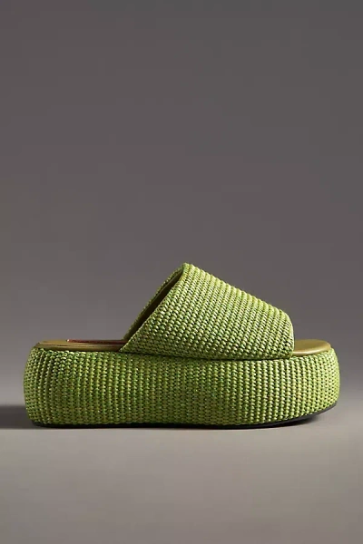 Simonmiller Cloudy Raffia Platform Slide Sandals In Green