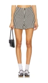 Simonmiller Como Linen Shorts In Black & Macadamia Micro Stripe