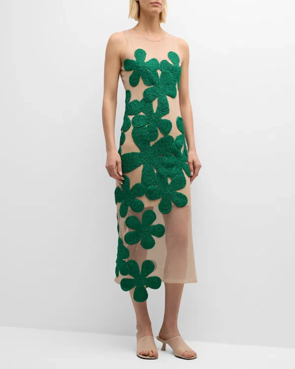 Simonmiller Hibiscus Crochet Sleeveless Midi Dress In Beige/gummy Green |  ModeSens