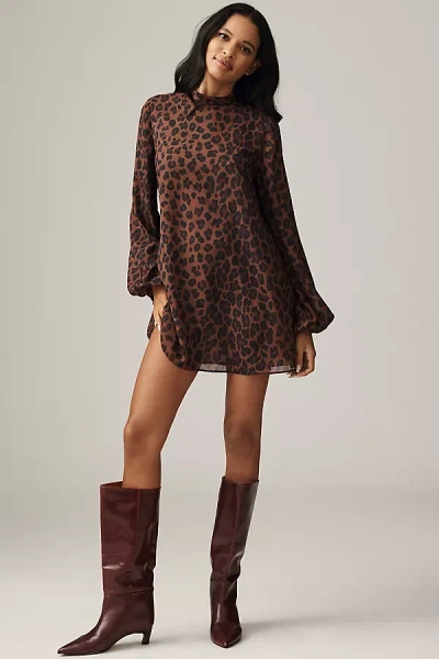 Simonmiller Joplin Long-sleeve Chiffon Mini Dress In Brown