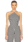 Simonmiller Kit Poplin Tie Top Black/macadamia Micro Stripe In Black & Macadamia Microstripe