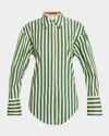 Simonmiller Loch Cutout Tie-back Striped Poplin Shirt In Gummy Green Ecru