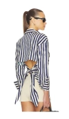 Simon Miller Simonmiller Loch Poplin Tie Back Button Up Shirt In Blue